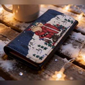 Vintage hand crafted Festive Santa Claus Wallet 8x4in